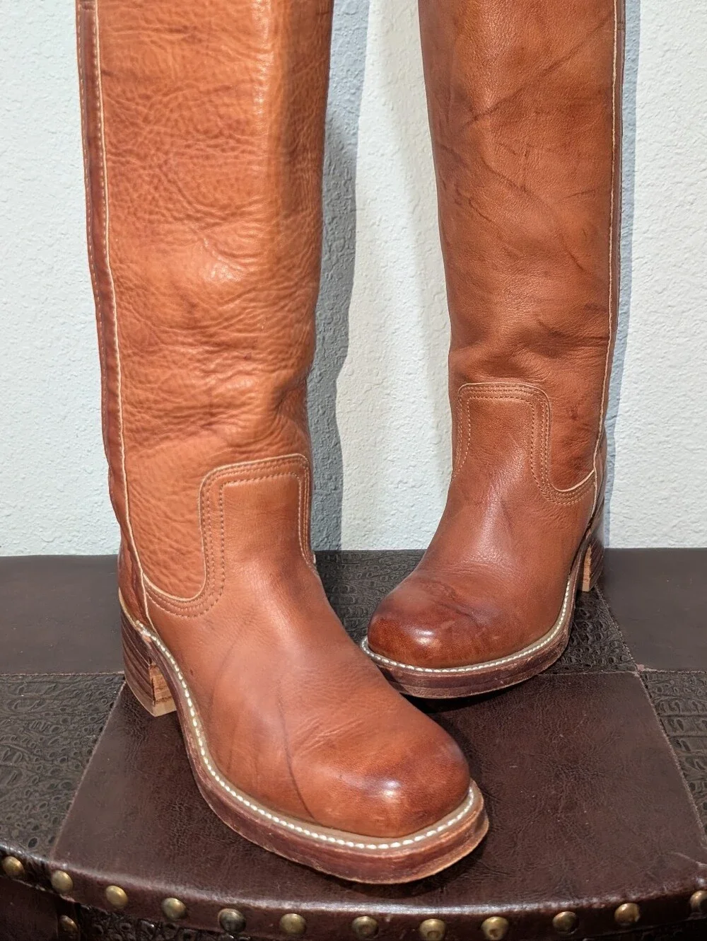 Vintage Frye Made in USA Over The Knee Leather Boots Cognac Brown Size 5.5M